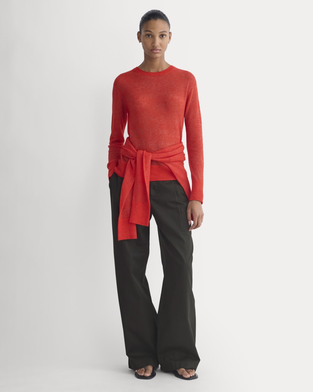 The Air Alpaca™ Relaxed Crew Top in Fiery Red — detail view