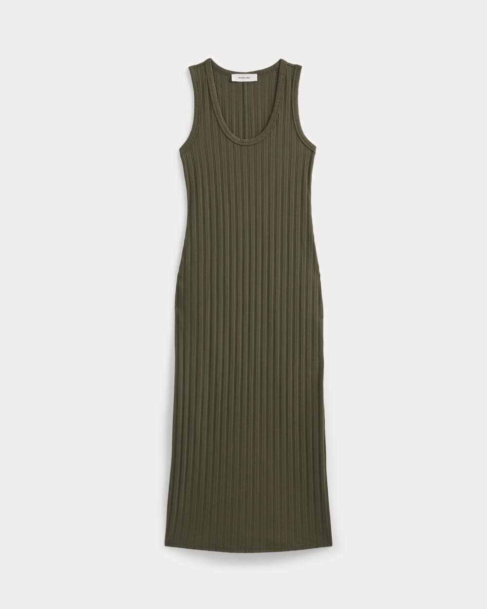 Scoop-Neck Midi Dress in Pointelle Knit in Olive Night — alternate view