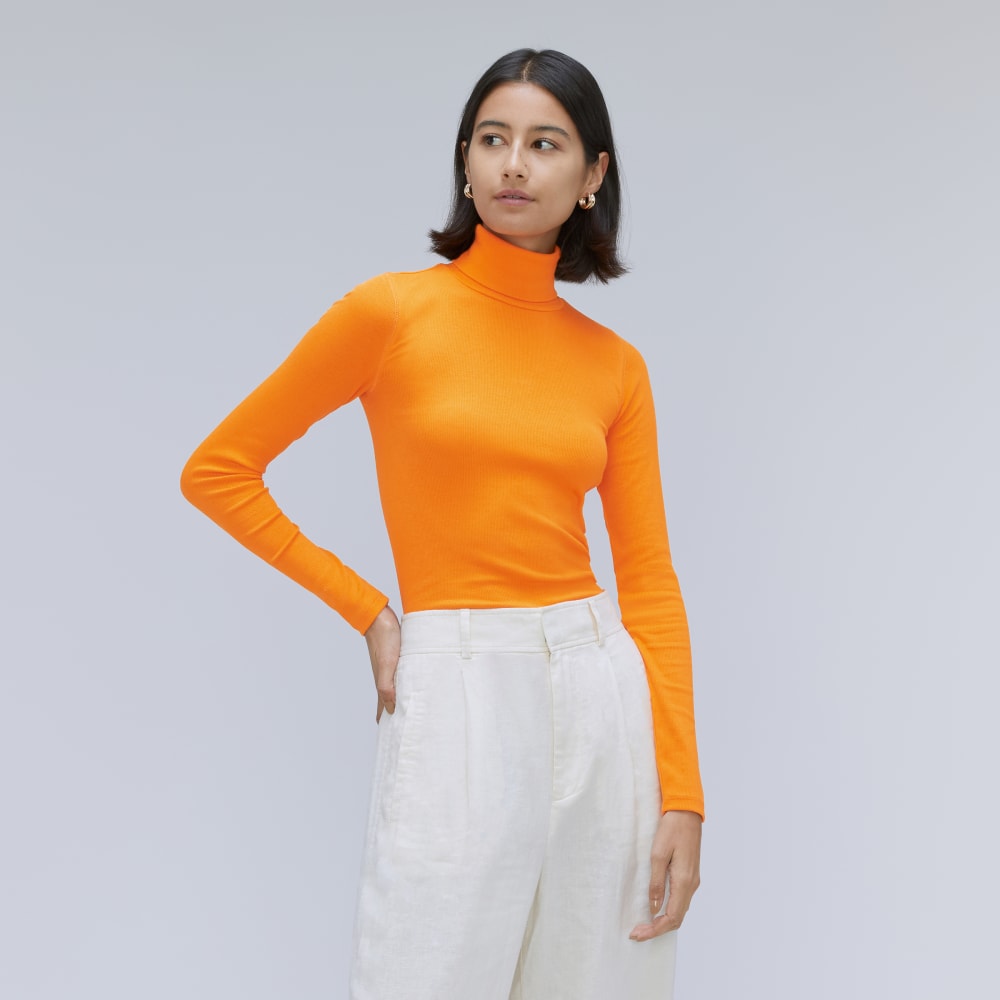 The Luxe Micro-Rib Turtleneck in Turmeric — front view