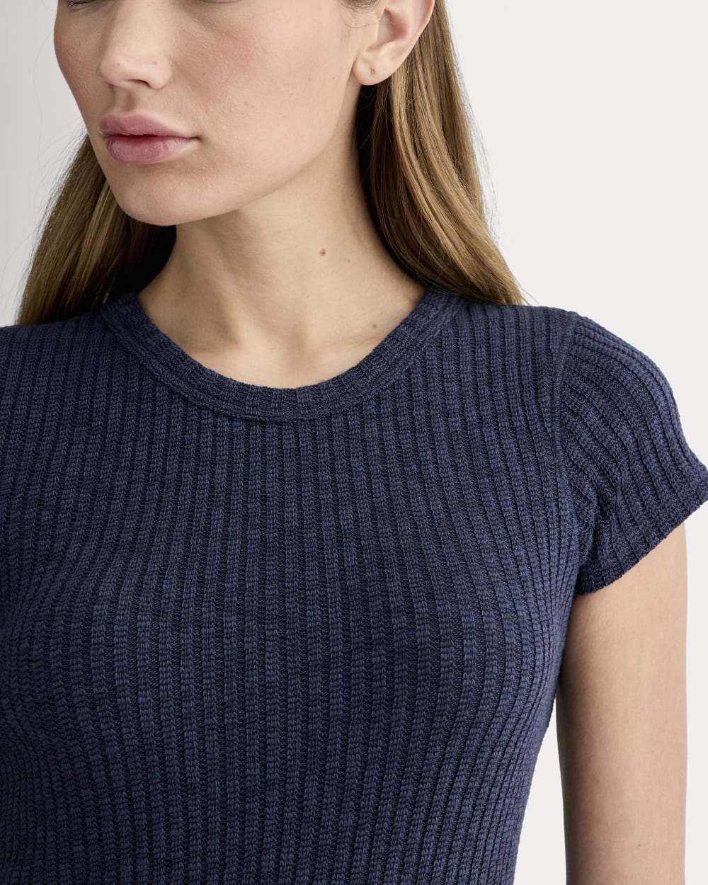 The Cozy Rib Tee in Navy — detail view