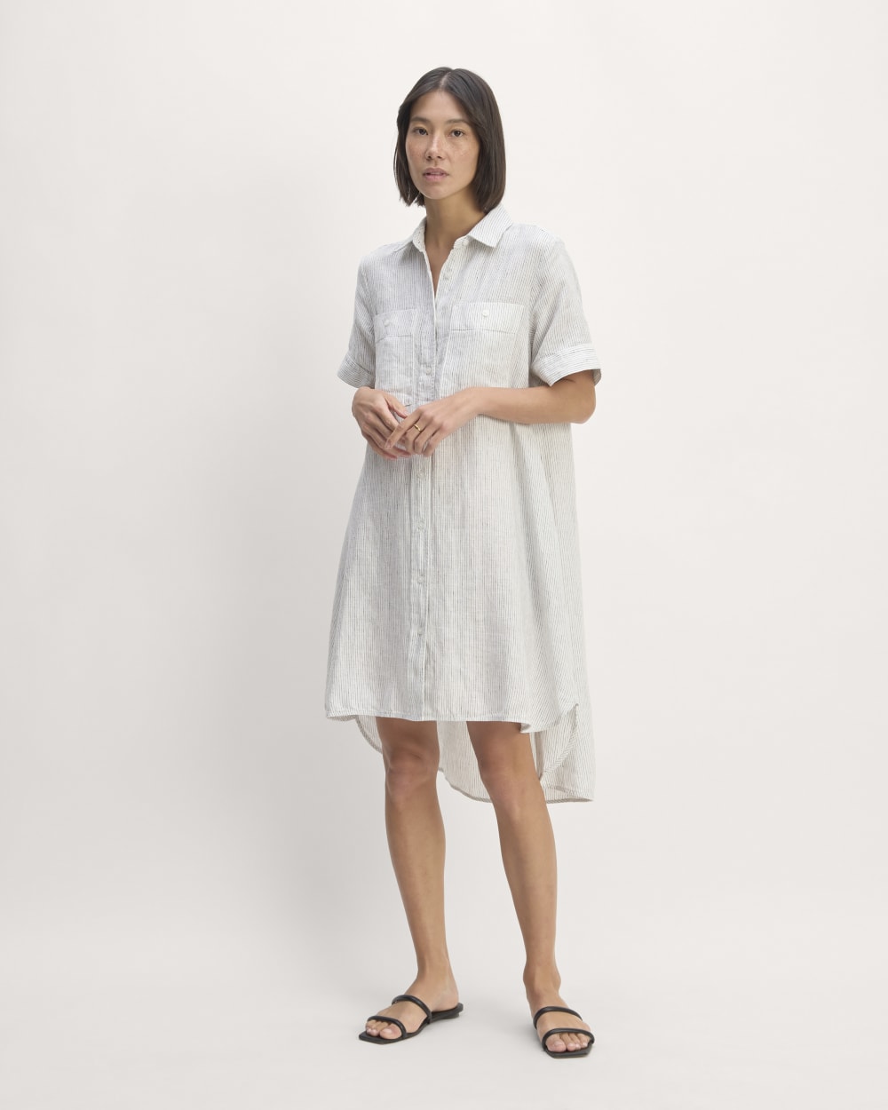 The Daytripper Dress in Linen in White / Black — front view
