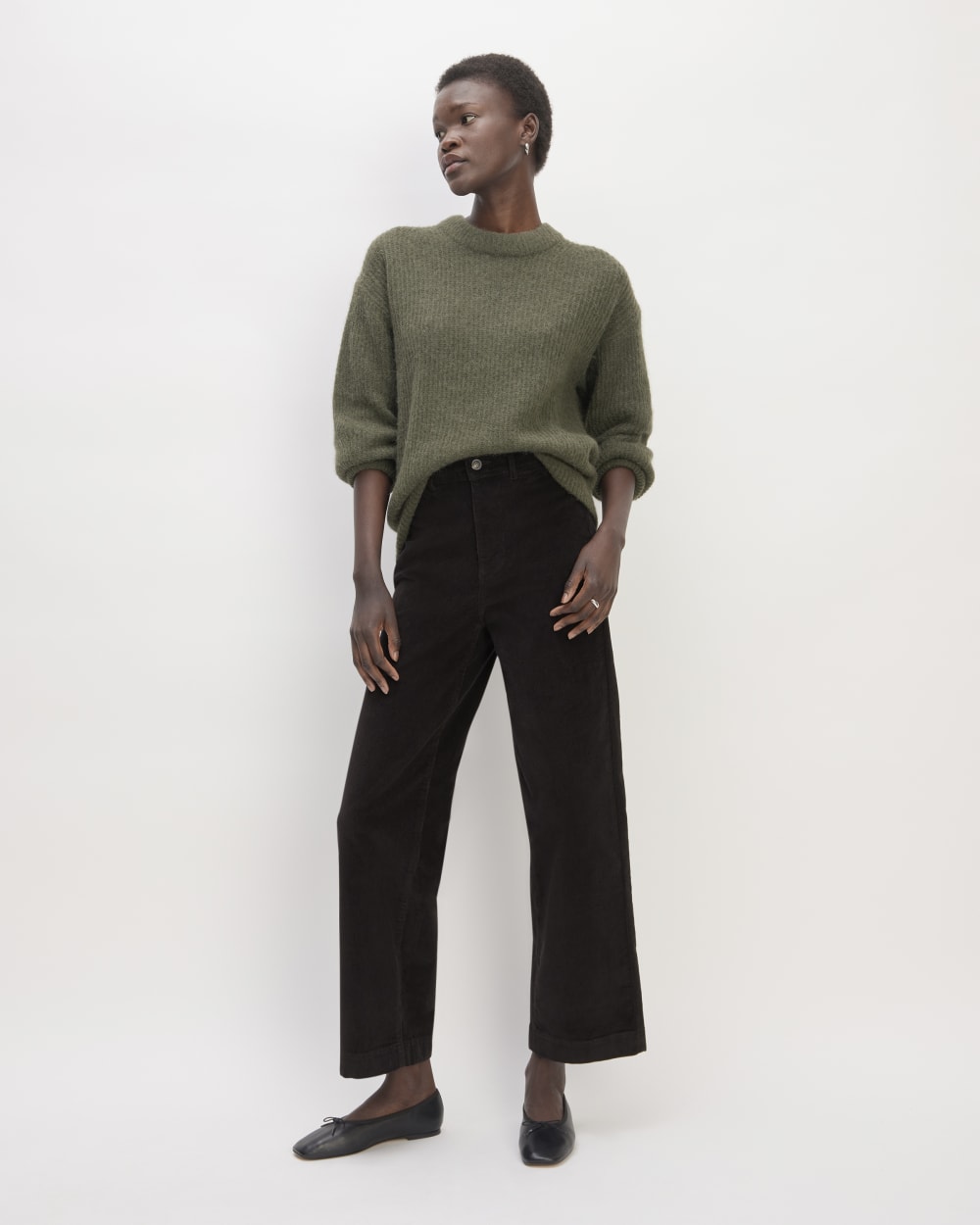 The Corduroy Wide-Leg Pant in Black — front view