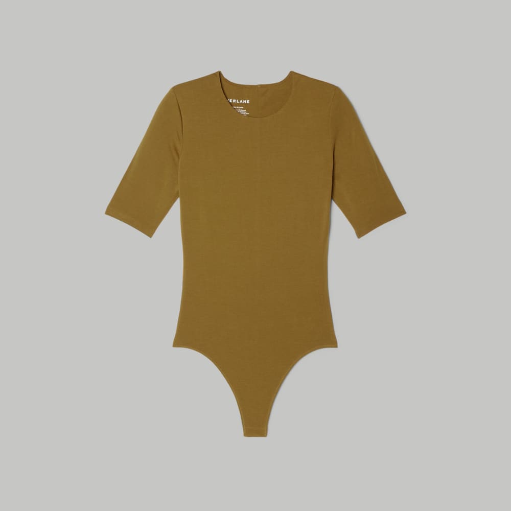 The Short-Sleeve Crew Neck Bodysuit in Tapenade — alternate view