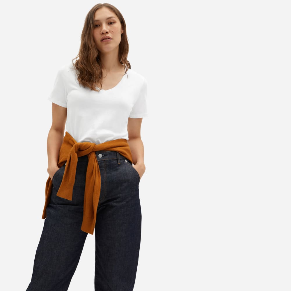 The Organic Cotton V-Neck in White — front view