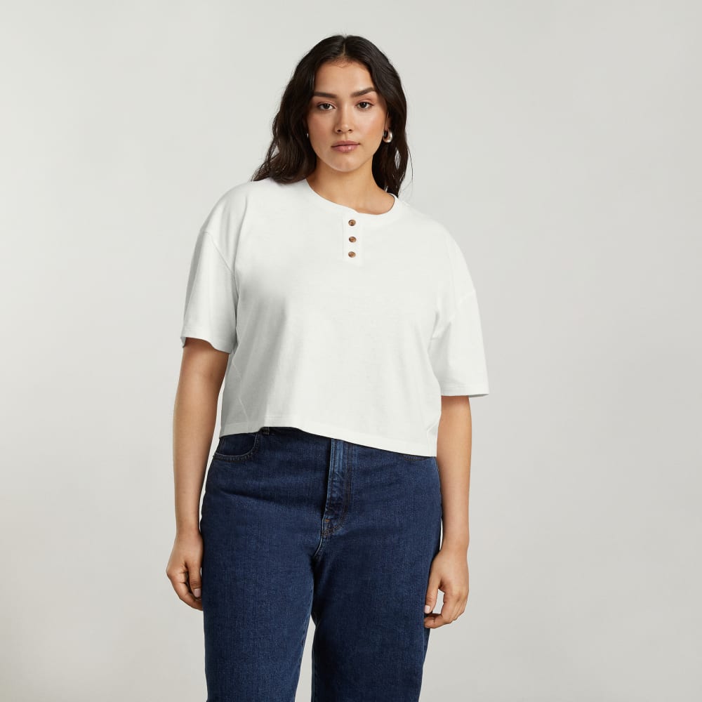 The Vintage Henley Hemp Tee in White — alternate view