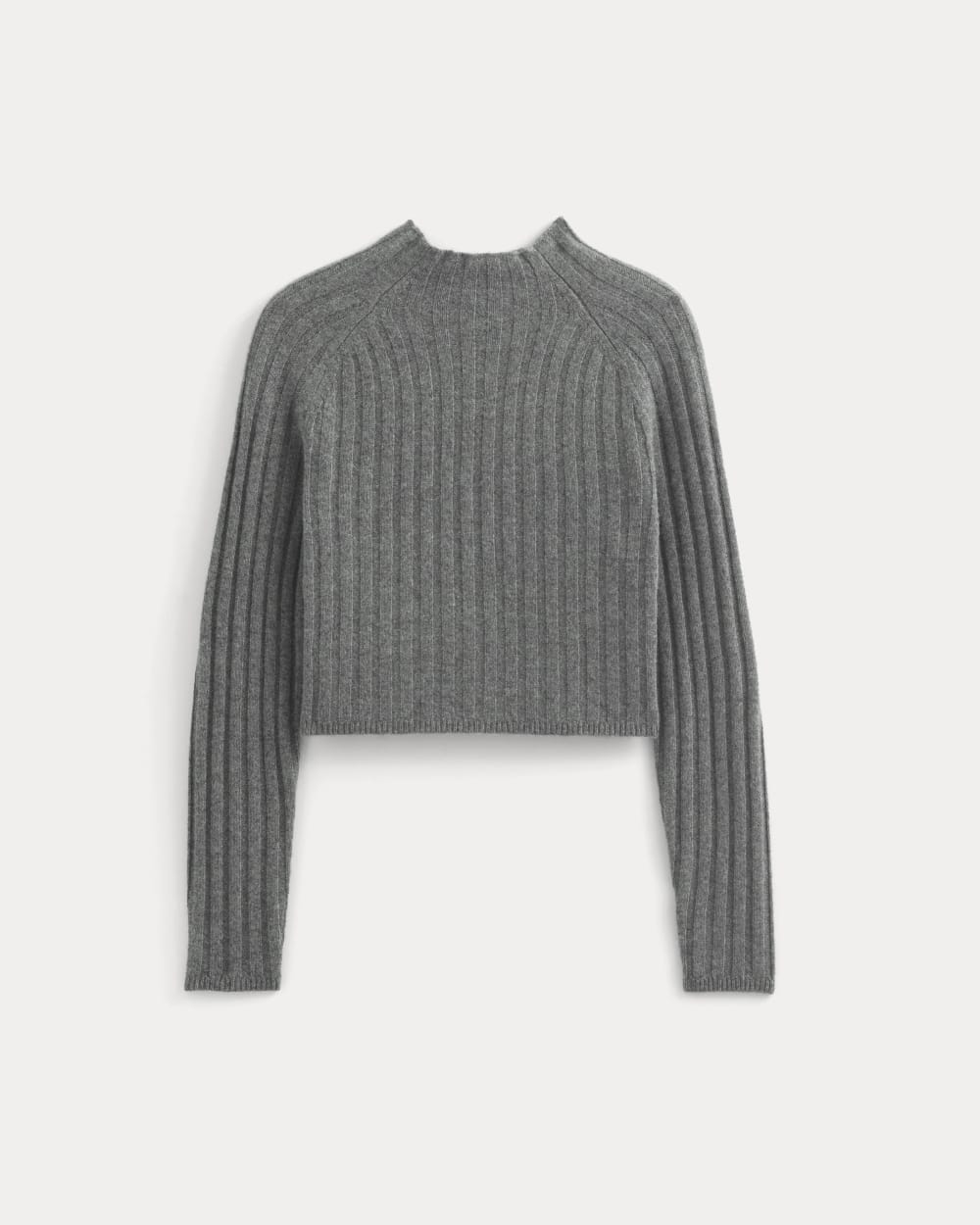 Funnel-Neck Cropped Sweater in Wool Cashmere in Heather Charcoal — alternate view