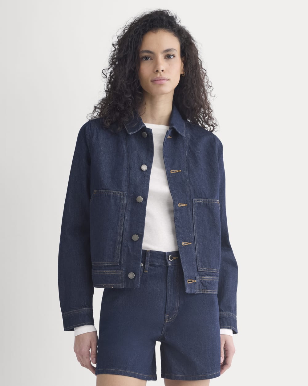 Denim Chore Jacket in Dark Indigo — detail view
