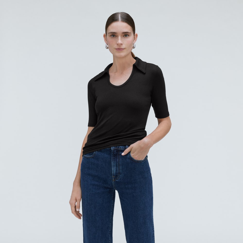The Super-Soft Short Sleeve Polo in Black — alternate view