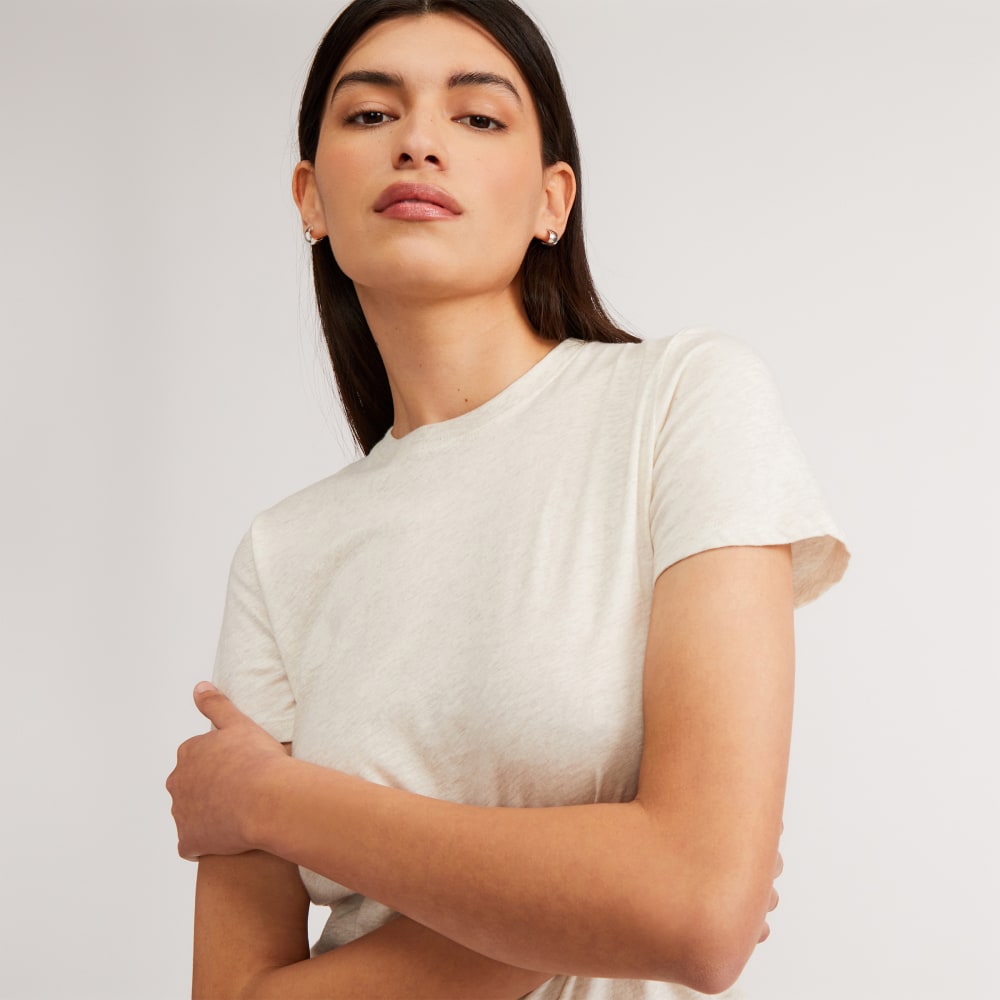 The Organic Cotton Crew Tee in Heathered Oat — detail view