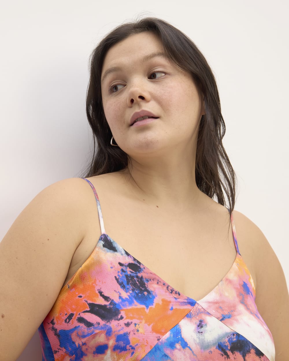 The Everlane x Marques' Almeida Satin Tie-Dye Dress in Multi Tie-Dye — detail view