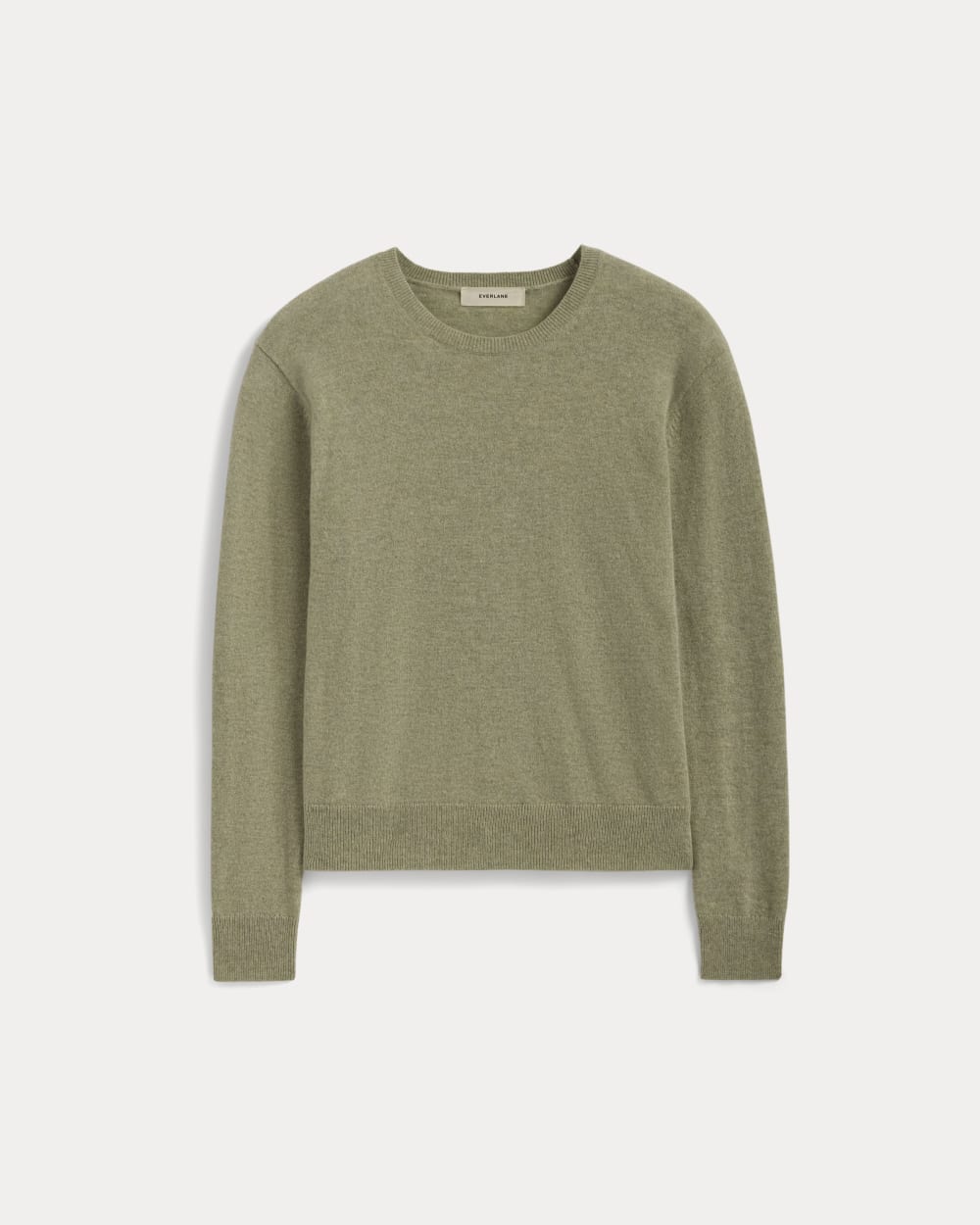 The Classic Crew in Cashmere in Light Heathered Moss — alternate view