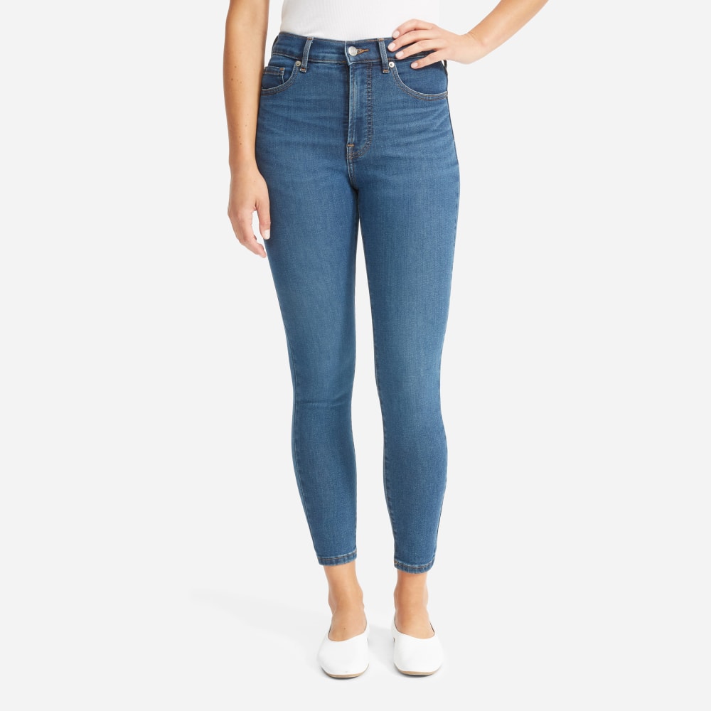 The Authentic Stretch High-Rise Skinny in Mid Blue — detail view