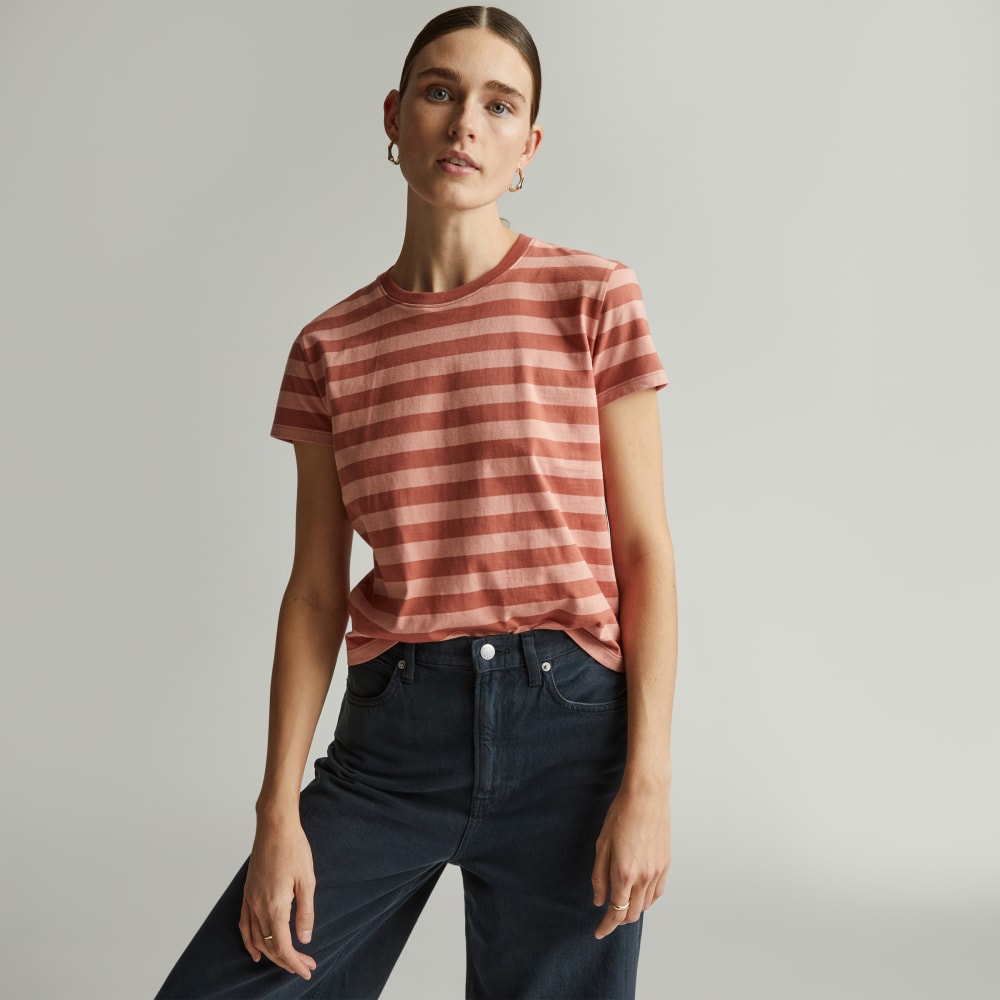 The Box-Cut Tee in Essential Cotton in Redwood Stripe — front view