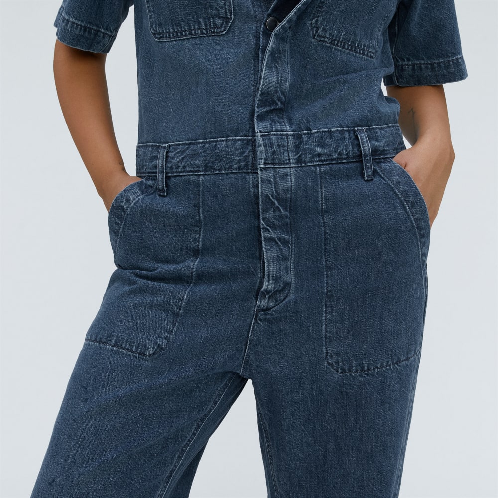 The Supersoft Jean Coverall in Work Blue — detail view