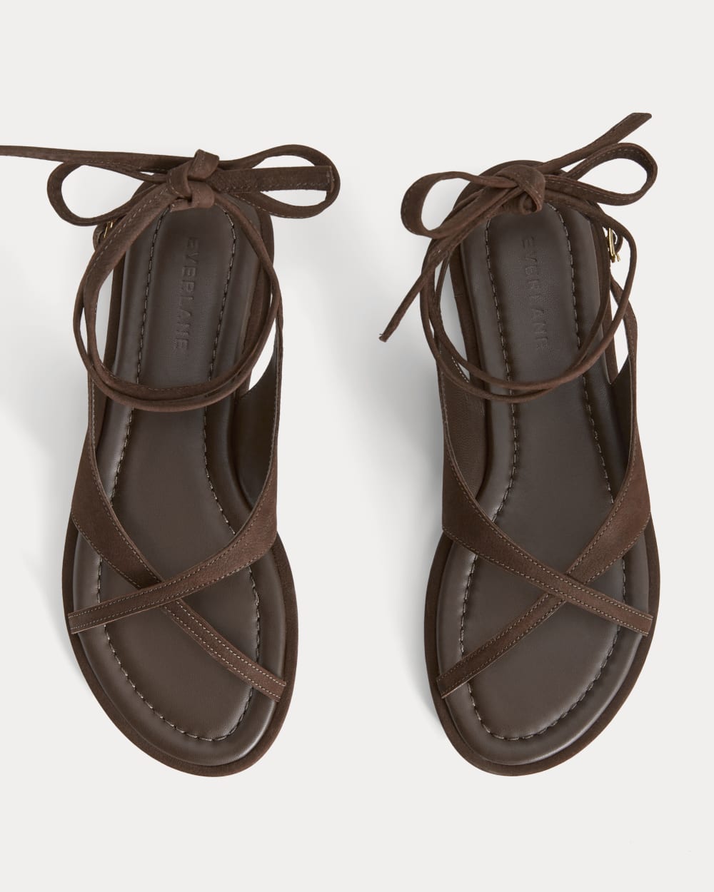The Leather Crisscross Sandal in Burnt Umber — detail view