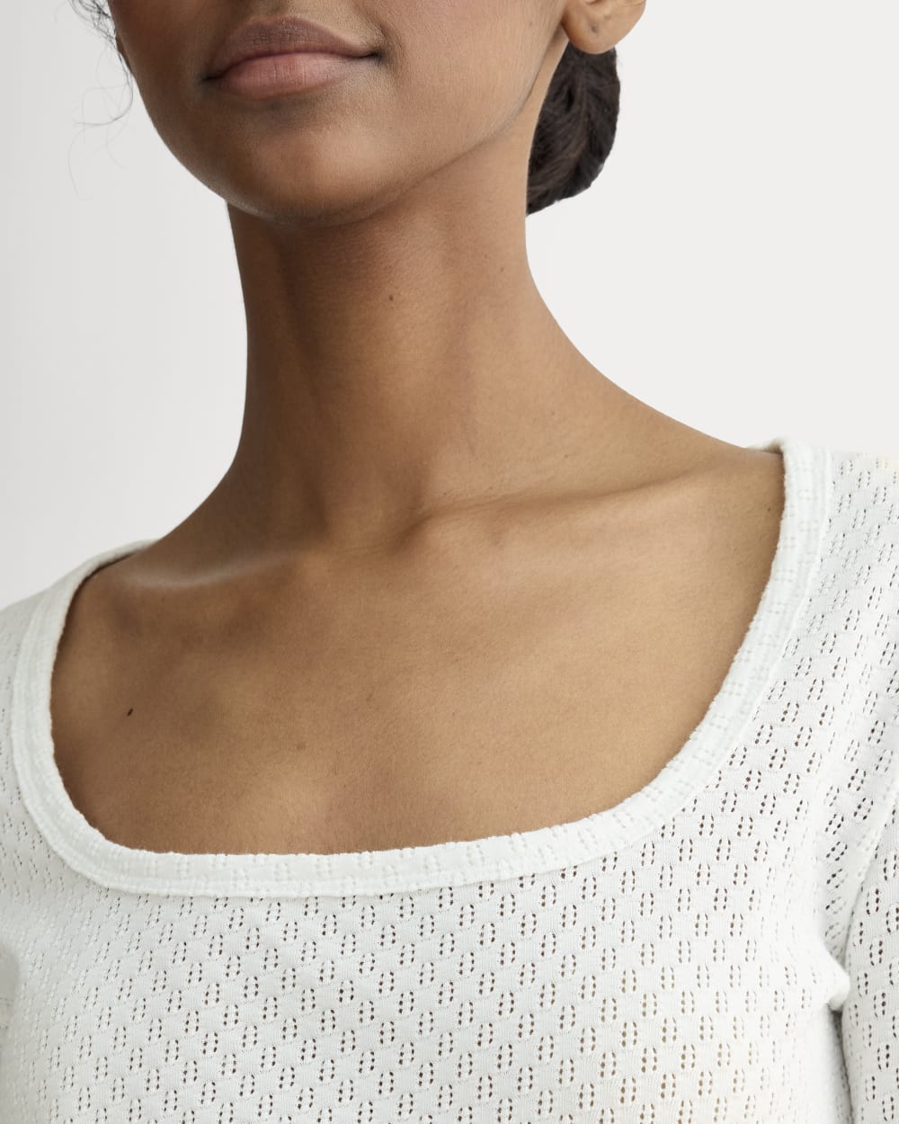 The Pointelle Scoop-Neck Top in White — detail view