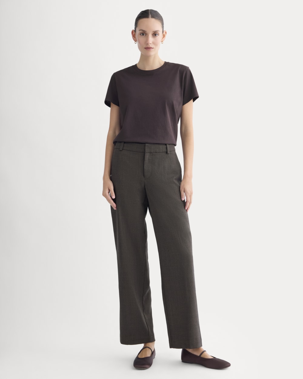 The Box-Cut Tee in Essential Cotton in Dark Chocolate — detail view