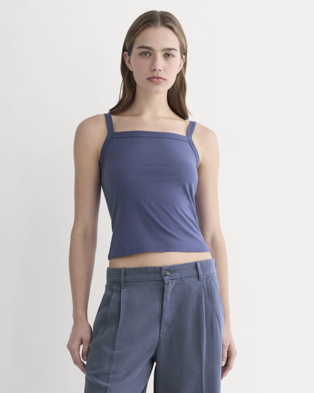 The Essential Square-Neck Tank in Deep Cobalt — front view