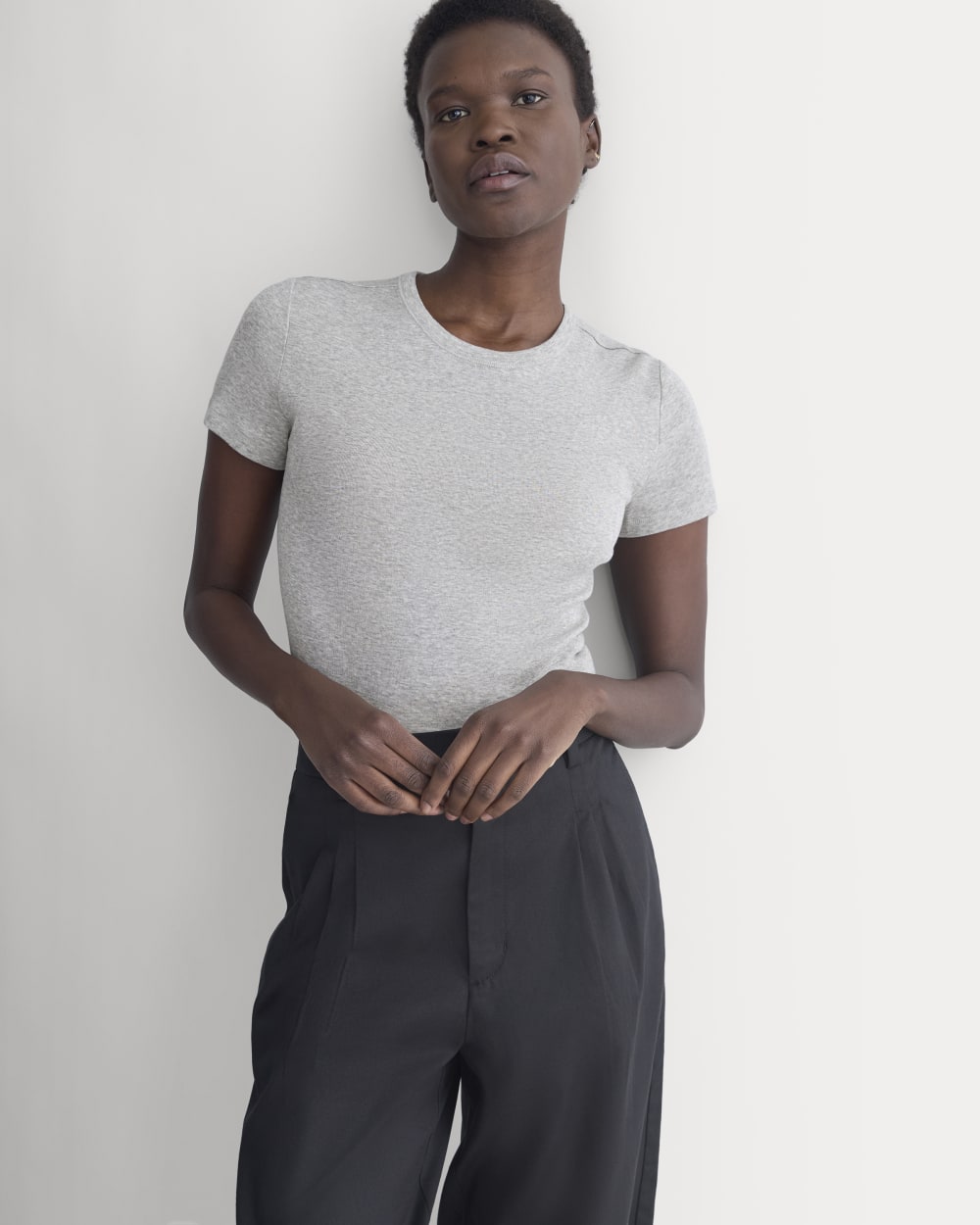 Tissue Short-Sleeve Crew in Heathered Grey — detail view