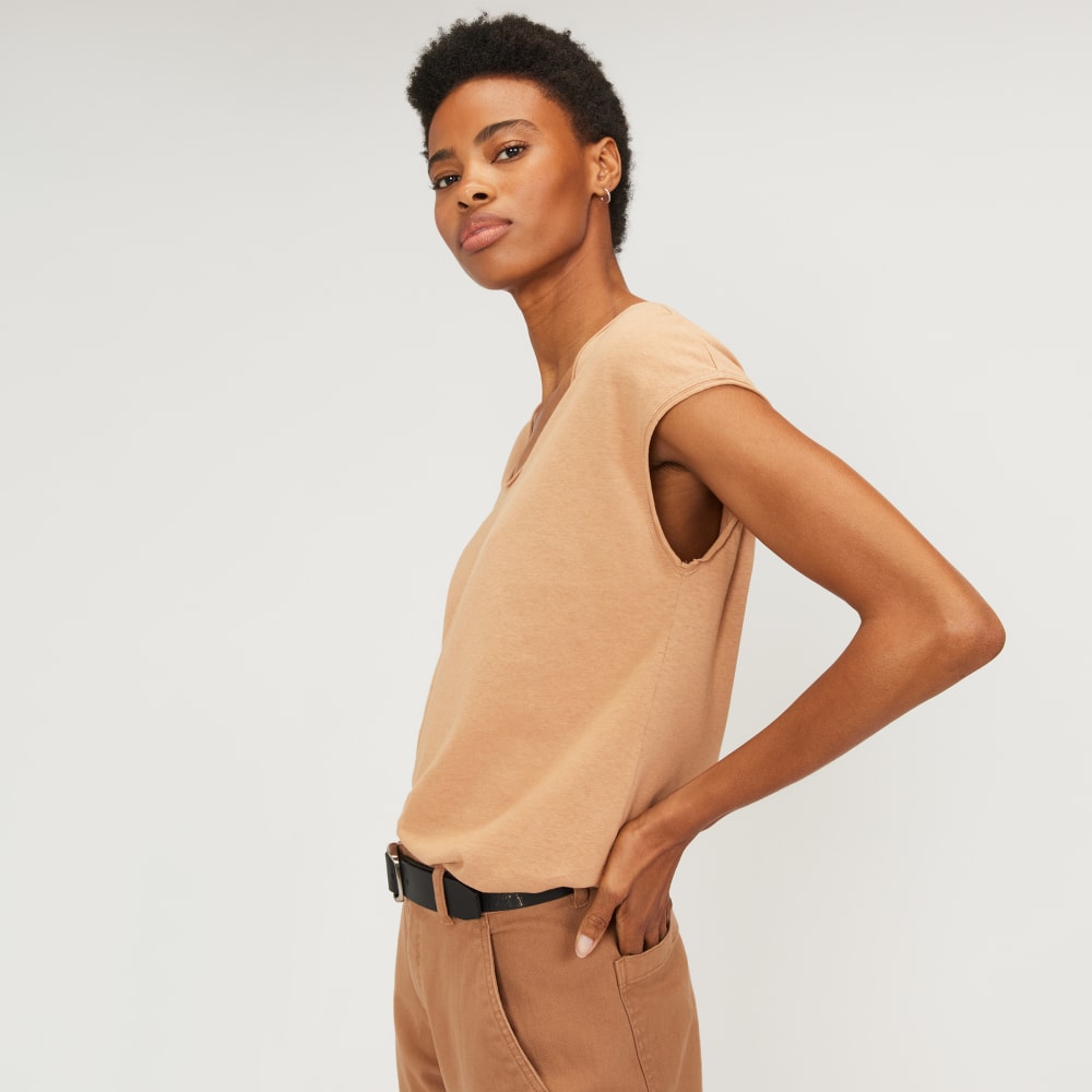 The Hemp Scoop-Neck Muscle Tee in Caramel — detail view