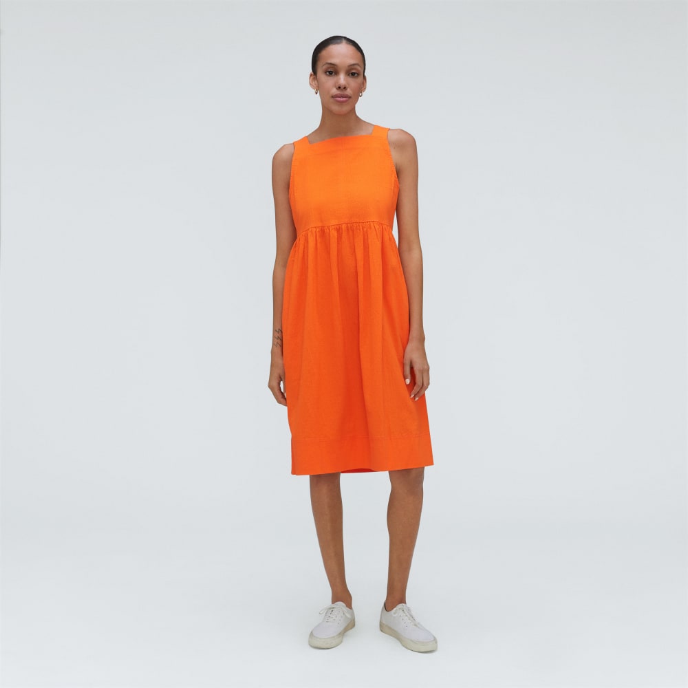 The Seersucker Midi Dress in Bright Orange — alternate view