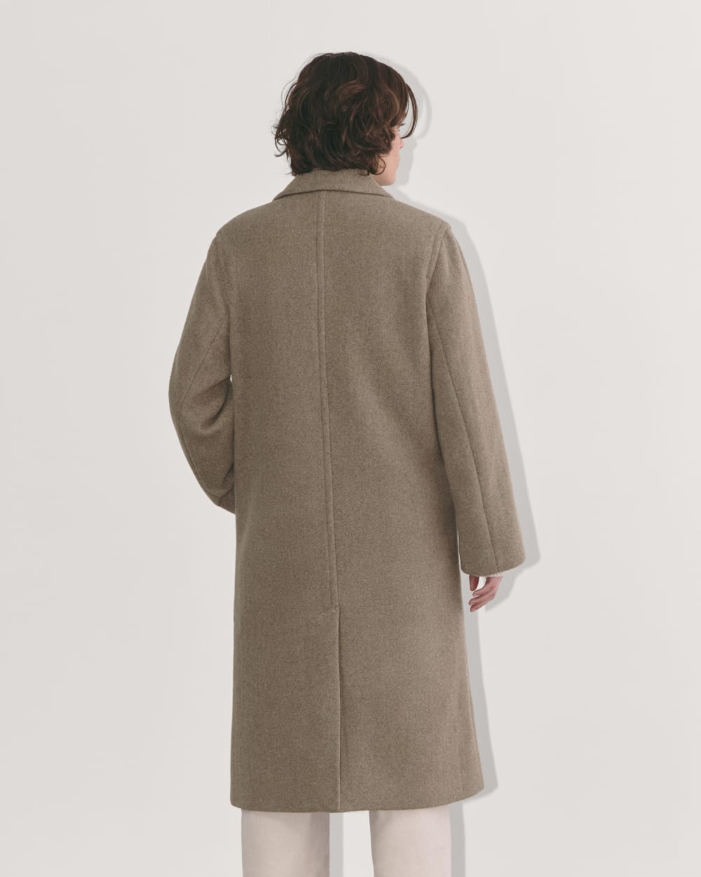 The Double-Breasted Coat in Wool in Heather Taupe — detail view