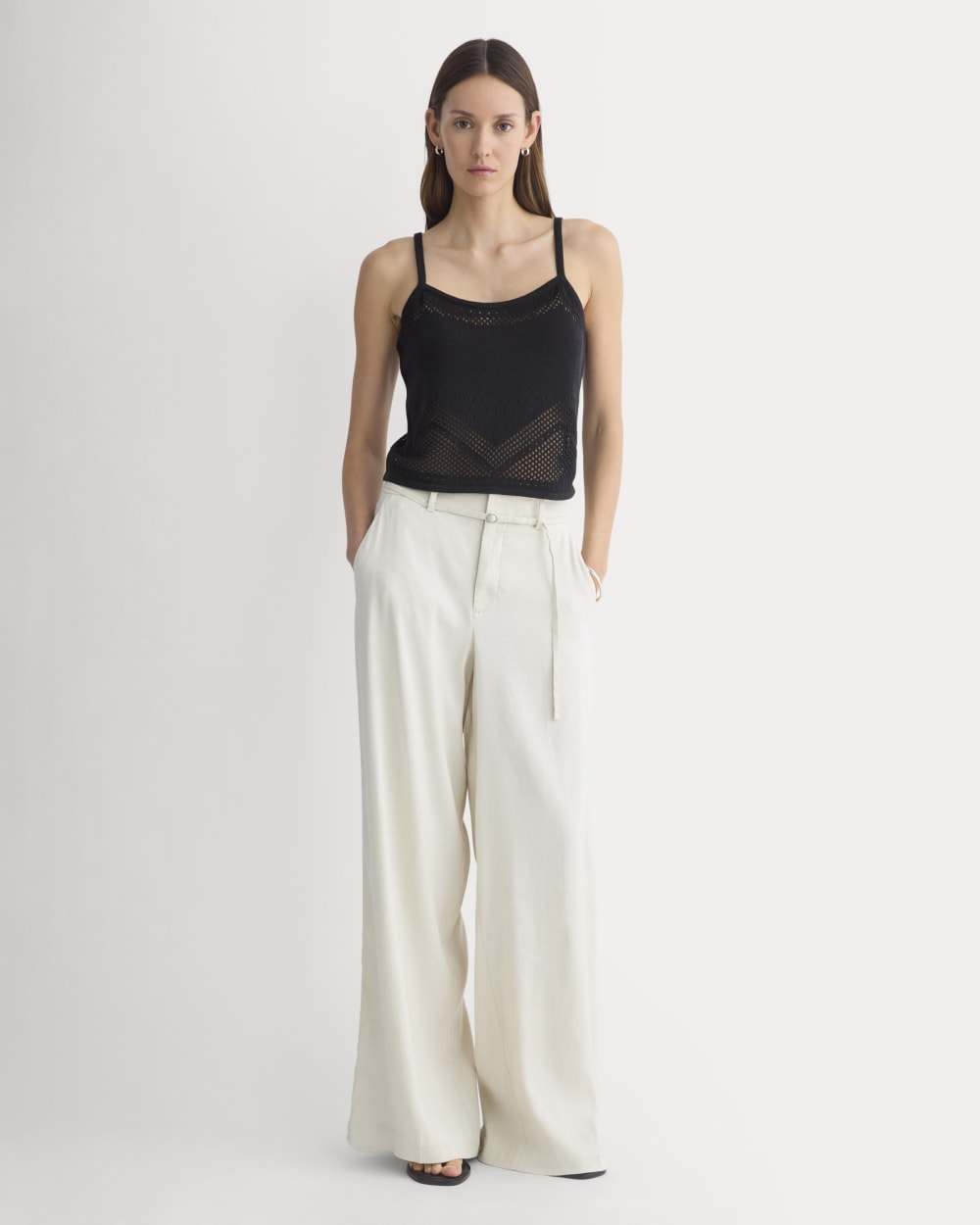 Lace-Knit Cami in Black — detail view