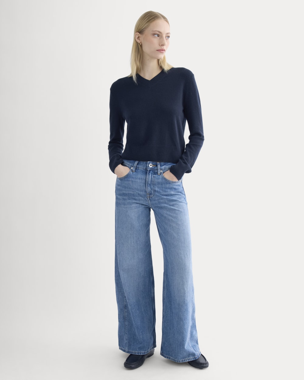 Paneled Wide-Leg Jean in Tungsten Scratch — front view