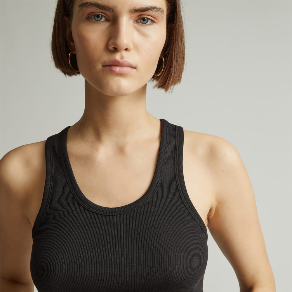 The Luxe Rib Tank in Black — detail view