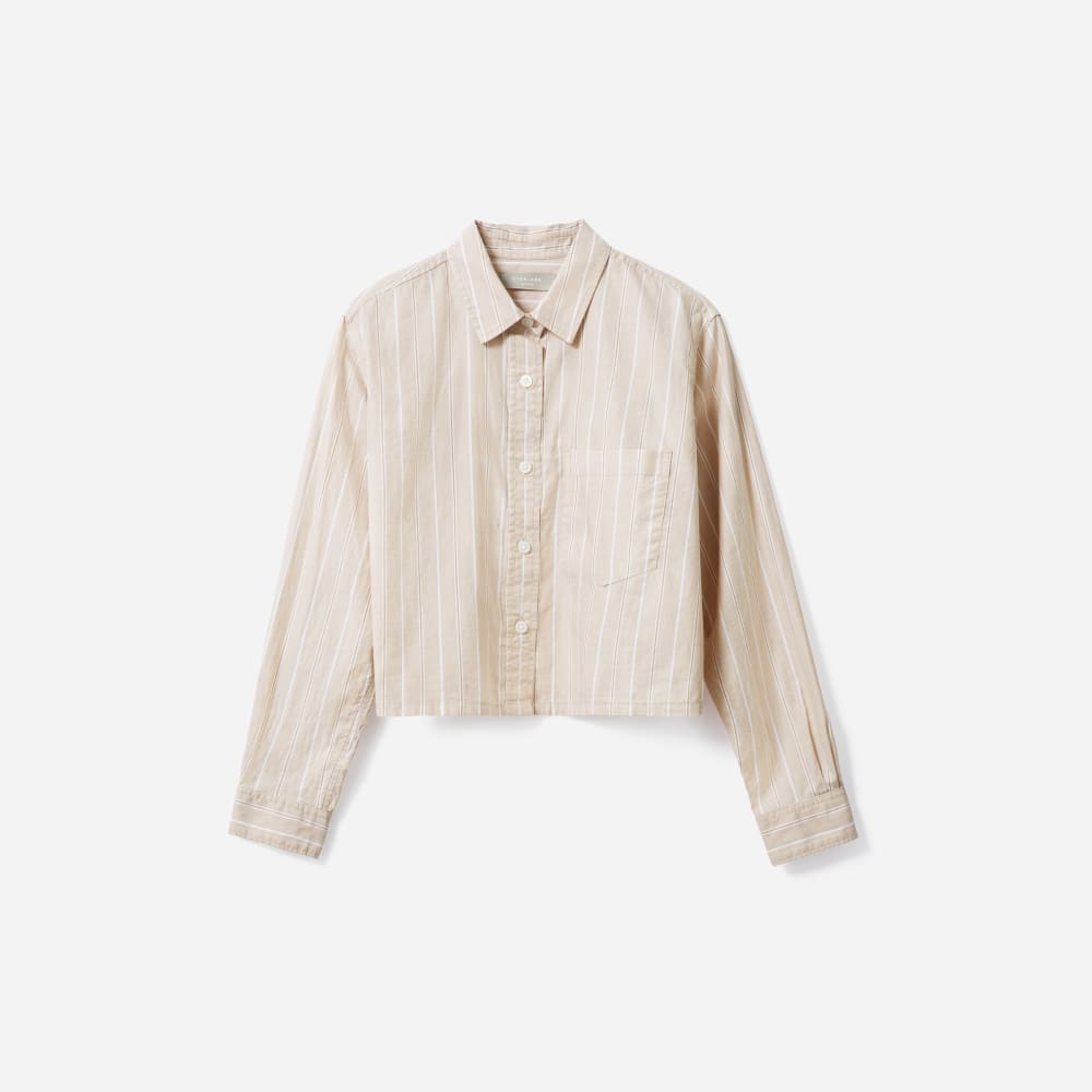 The Way-Short Shirt in Silky Cotton in Golden Brown / White — front view