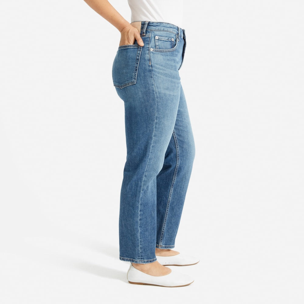The Super-Straight Jean in Medium Blue Wash — detail view