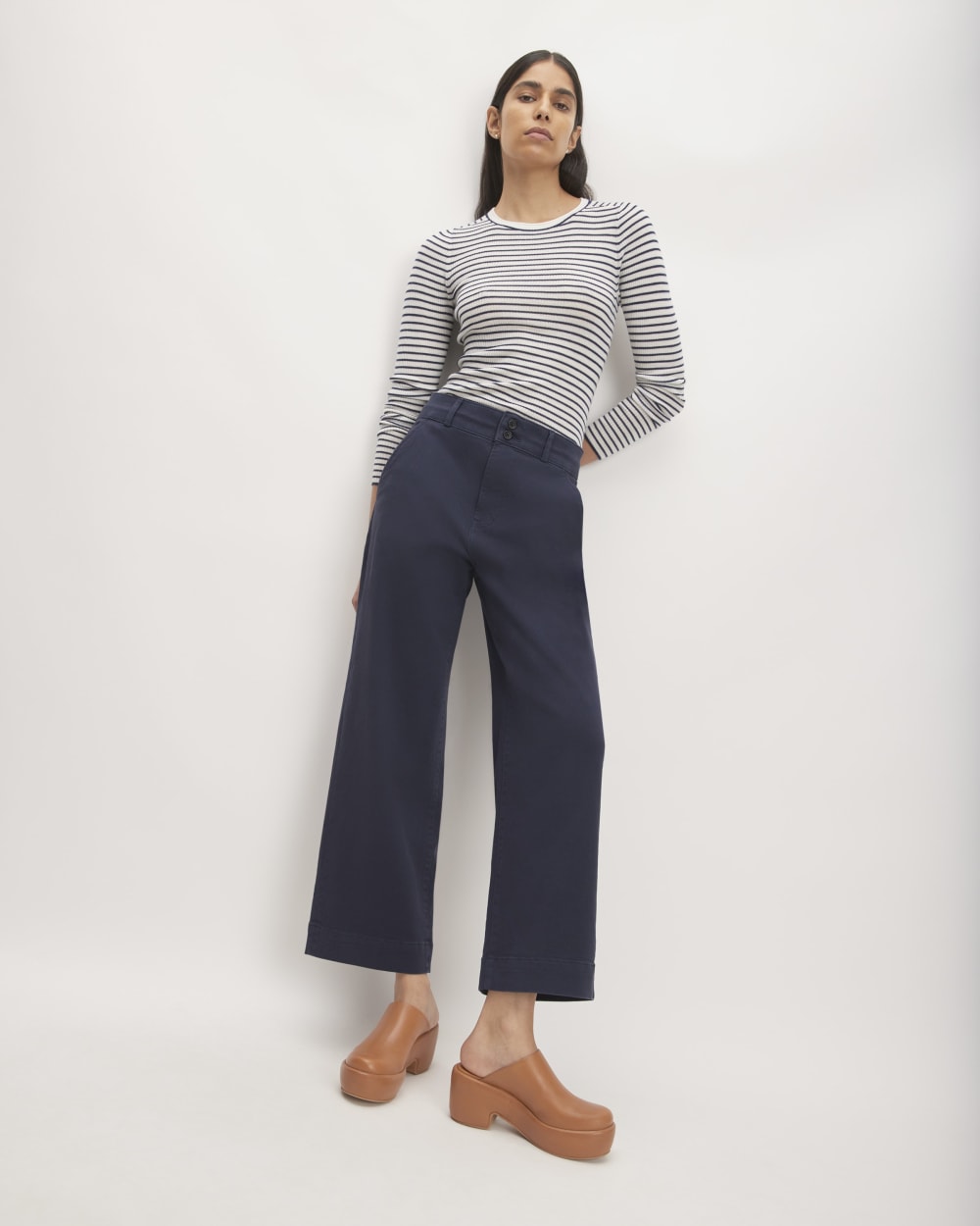 The Organic Wide-Leg Pant in Navy — front view