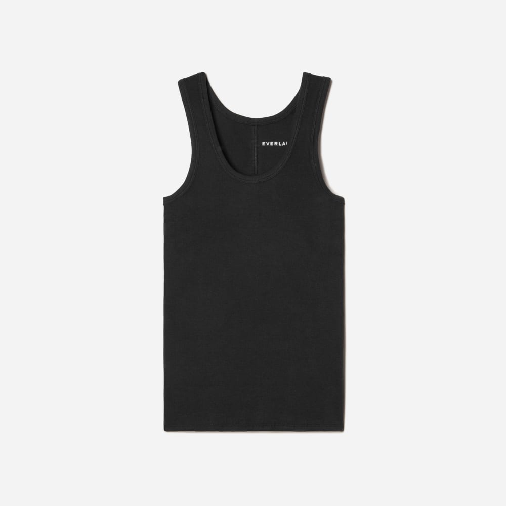 The Pima Micro-Rib U-neck Tank in Black — alternate view
