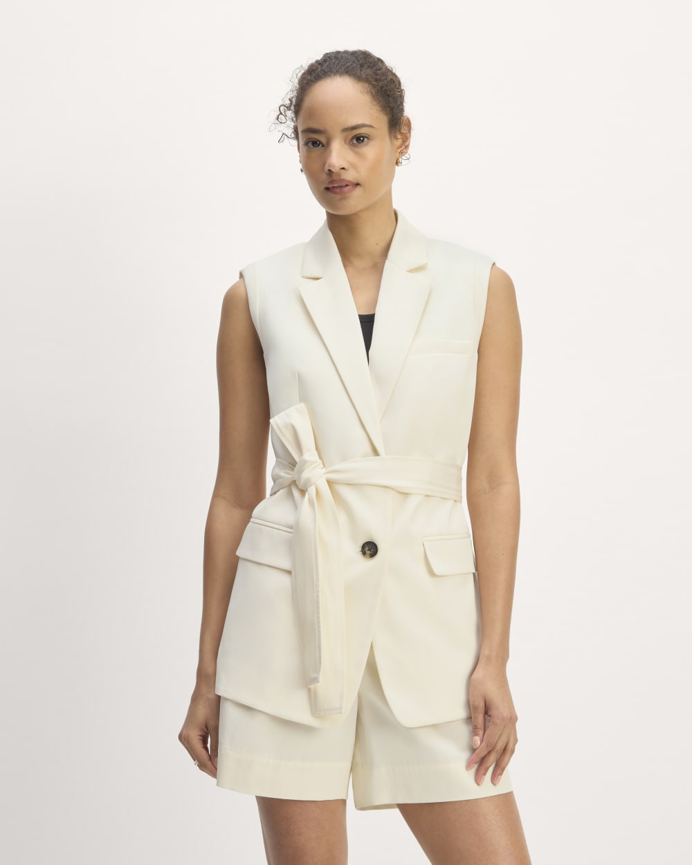 The Sleeveless Blazer in Buttersmooth in Canvas — front view
