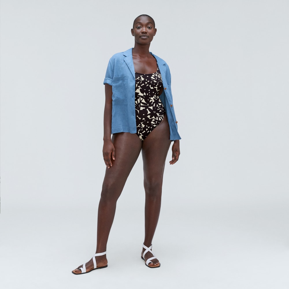 The String One-Piece in Black / Canvas Floral — detail view