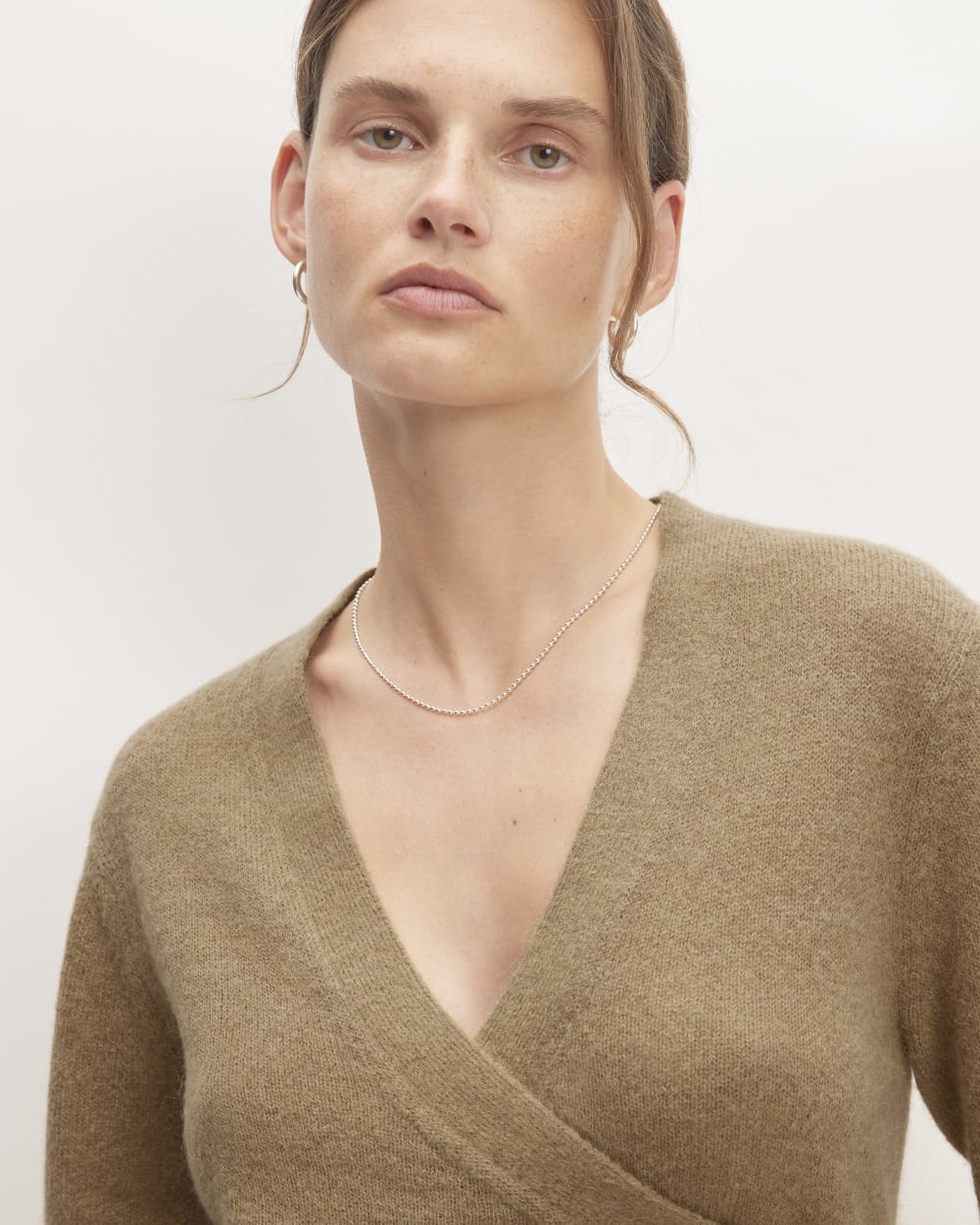The Alpaca Wrap Sweater in Tiger's Eye — detail view