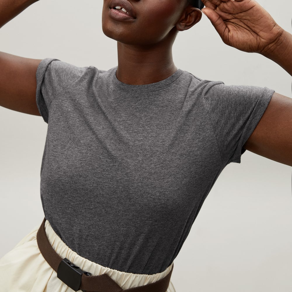 The Organic Cotton Crew Tee in Charcoal — detail view