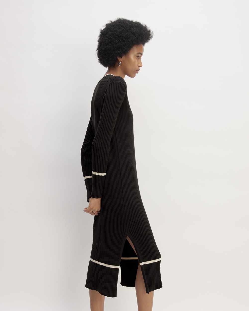 The Cotton Wide Rib Midi Dress in Black — detail view
