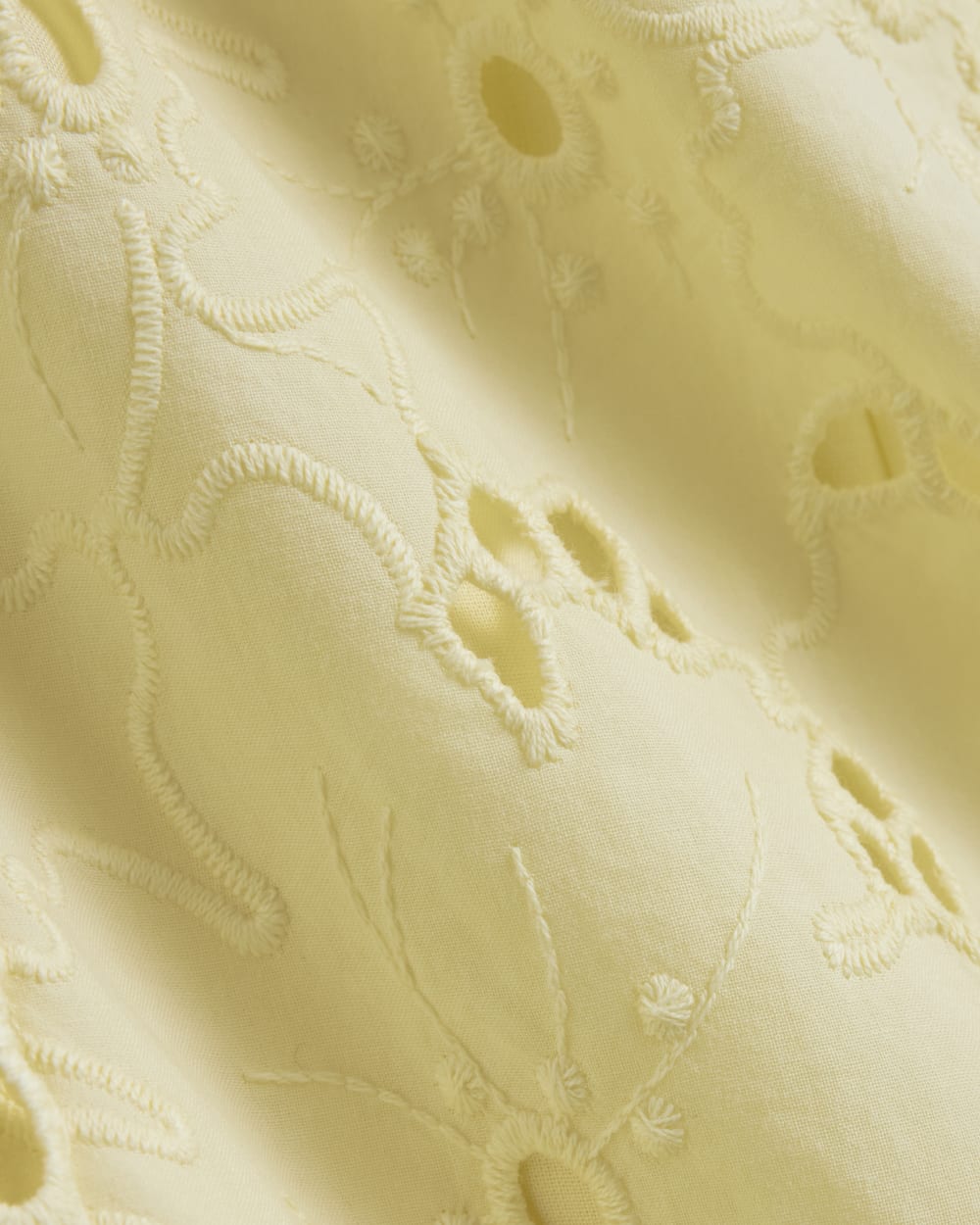 The Eyelet Midi Dress in Light Yellow — detail view