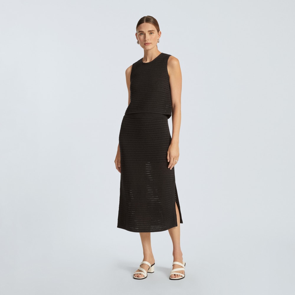 The Crochet Knit Skirt in Black — detail view