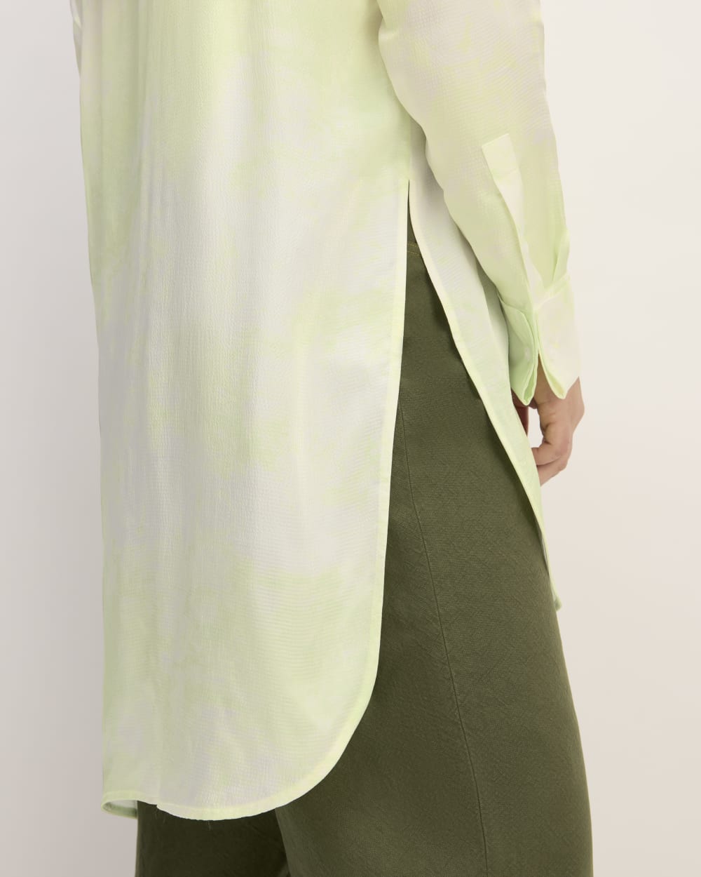 The Everlane x Marques' Almeida Satin Tie-Dye Shirt in Seafoam Tie-Dye — detail view
