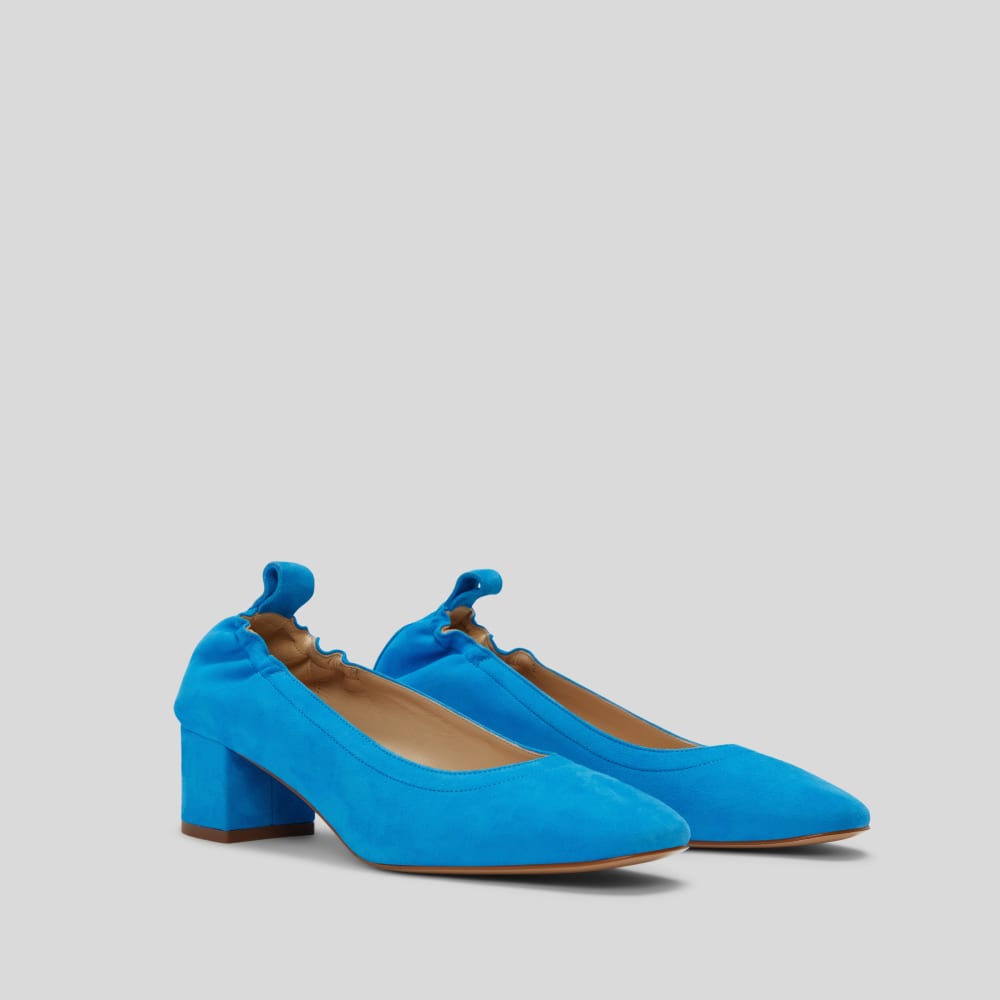 The Day Heel in Narrow Fit in Brilliant Blue Suede — front view