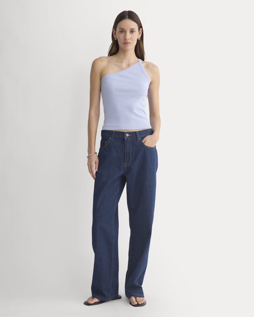 RetroSoft Cotton One-Shoulder Tank in Aleutian — detail view