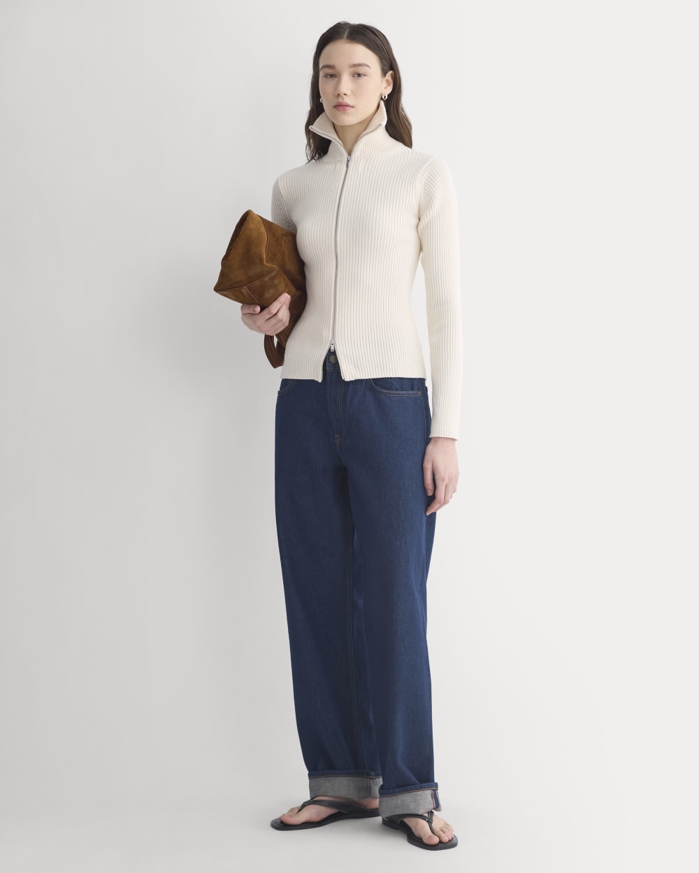 Full-Zip Ribbed Jacket in Everyday Cotton in Canvas — detail view