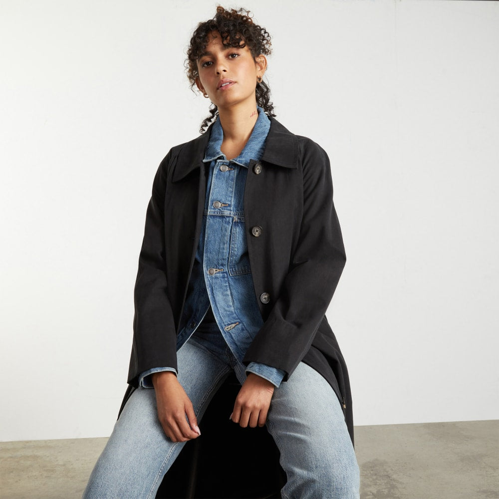 The Gathered Drape Trench in Black — detail view