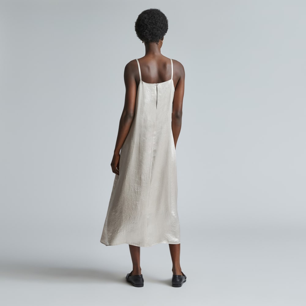 The Satin Square-Neck Slip Dress in Cream — detail view