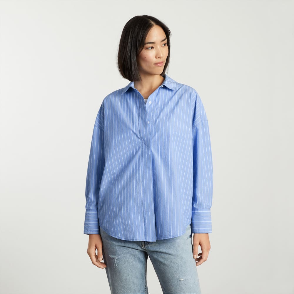 The Oversized Poplin Shirt in Powder Blue / White — alternate view