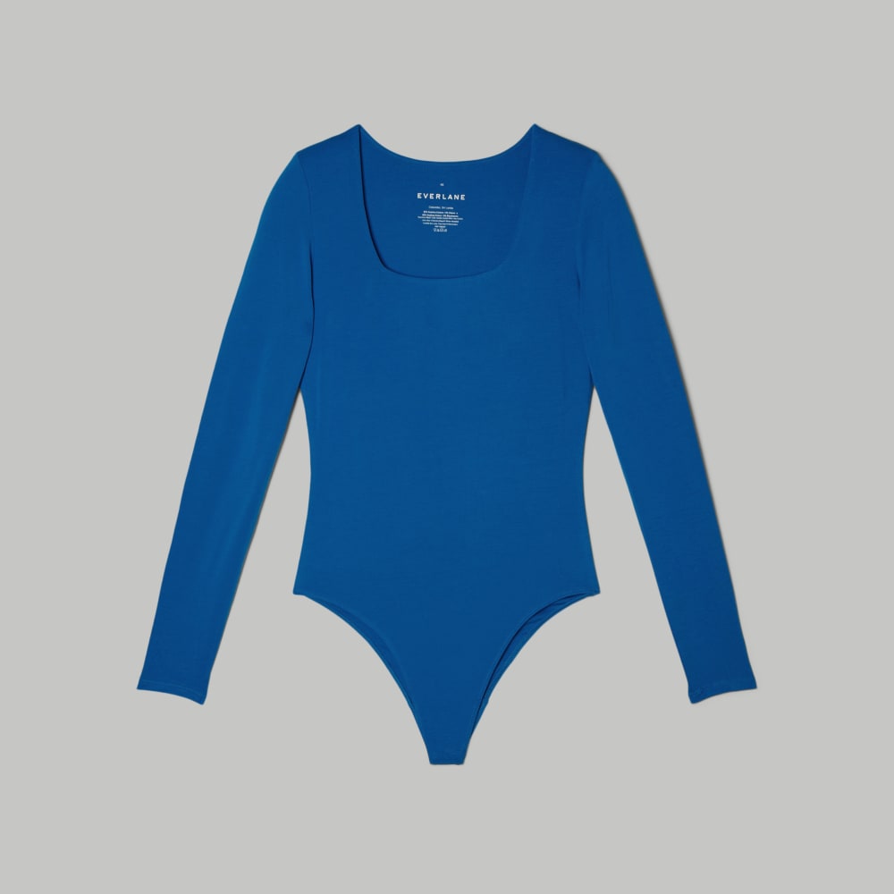 The Long-Sleeve Supima® Square-Neck Bodysuit in Lapis Blue — alternate view