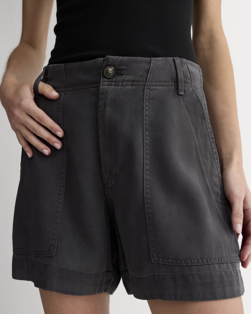 The Utility Short in Buttersoft in Graphite — detail view