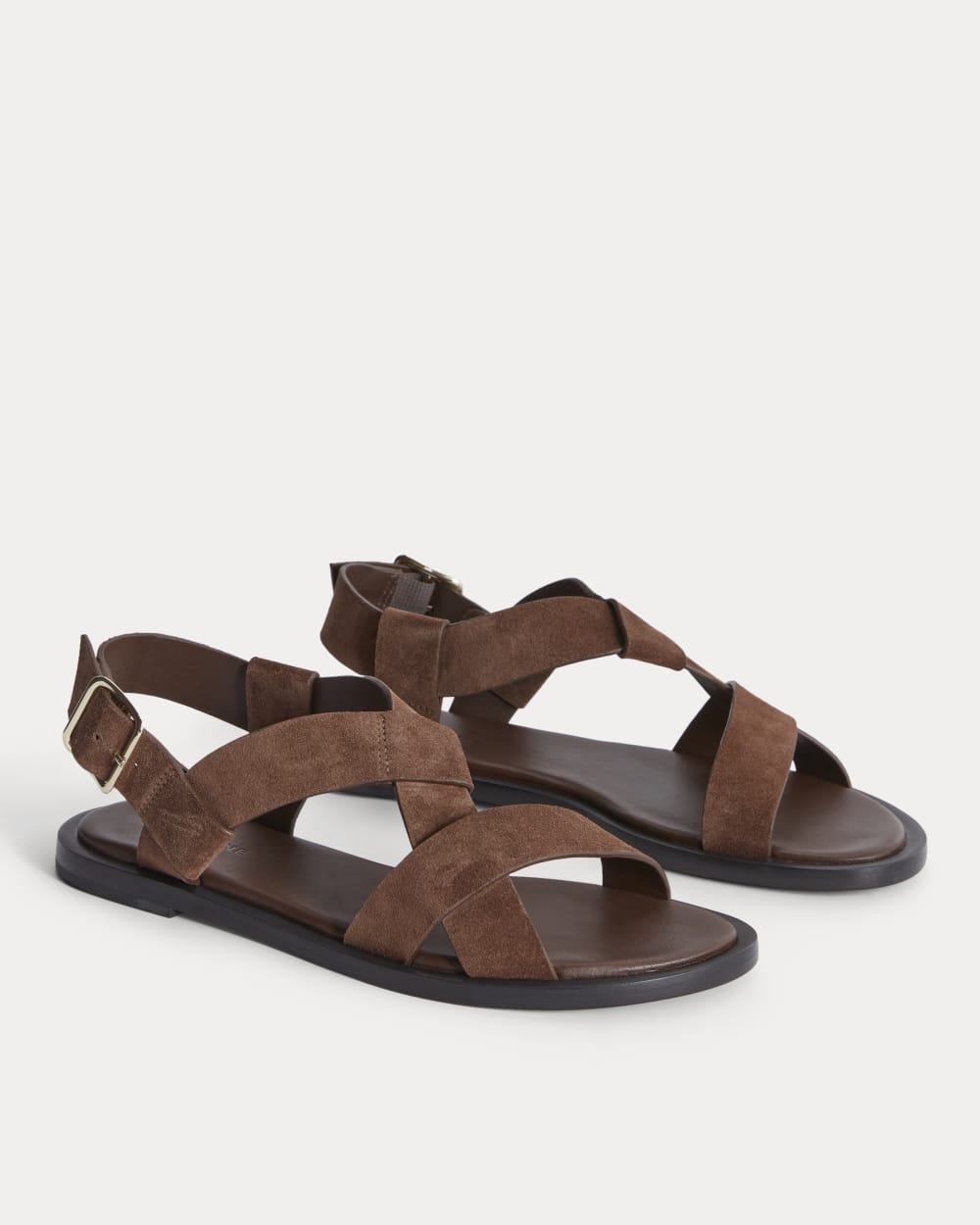 The City Strap Sandal in Burnt Umber Suede — detail view